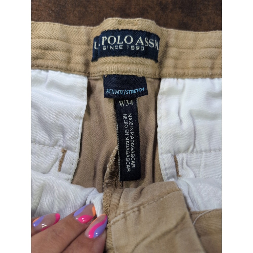 US Polo Assn Mens Khaki Tan Activate Stretch Chino Bermuda Shorts W34 110176 - Picture 2 of 6